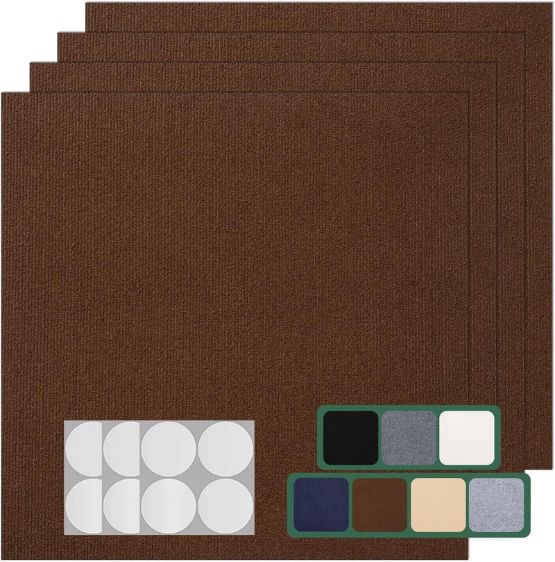Carpet Tile 30 Pack 12” X 12” Self Adhesive Carpet Floor Tiles Anti-Slip Squares Peel and Stick Floor Tile DIY Installation for Bedroom (Brown)